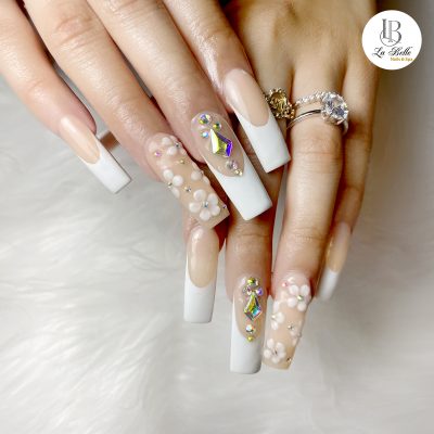 Top 5 pink and white nail art design at La Belle Nails & Spa in Manteca ,CA 95336