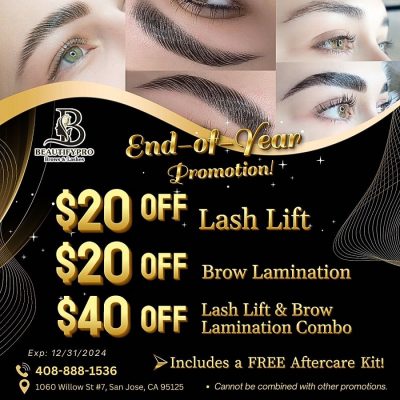 Let's visit Beautifypro Brows & Lashes Salon in San Jose, CA 95125 for skin care, eyelash, and eyebrow services with end-of-year 2024 promotions