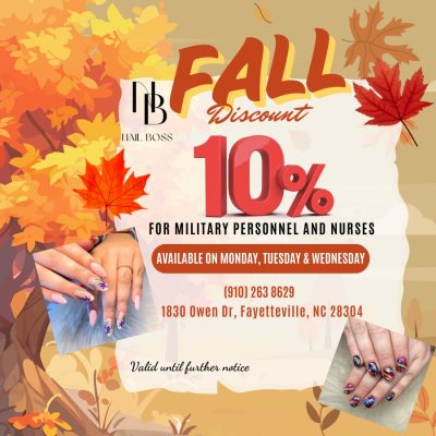 Fall Promotion for Military Personnel and Nurses at Nail Boss & Salon Spa in Fayetteville, NC 28304